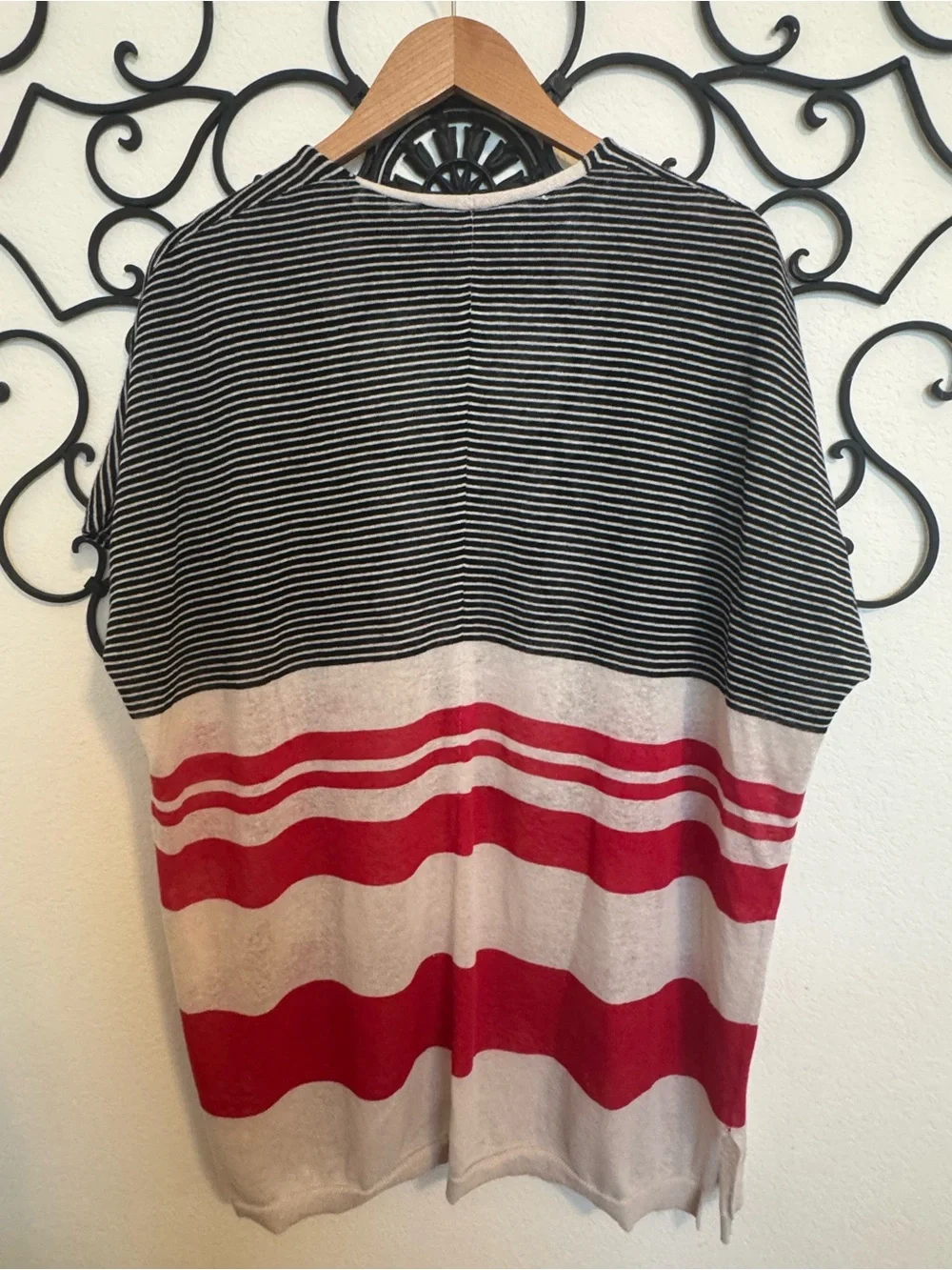 Striped Open Front Short Sleeve Cardigan - Picture 3 of 8